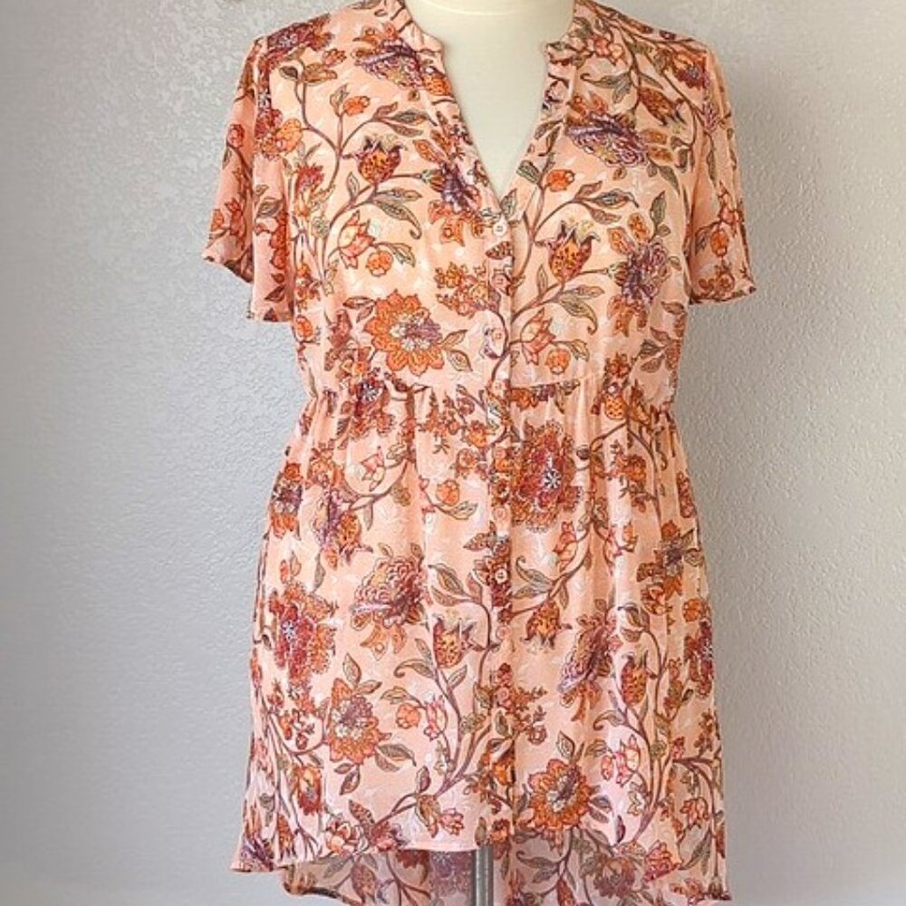 🌷Torrid 2X Tunic Blouse Lexie Pearl Floral Babydoll Chiffon Hi-Low